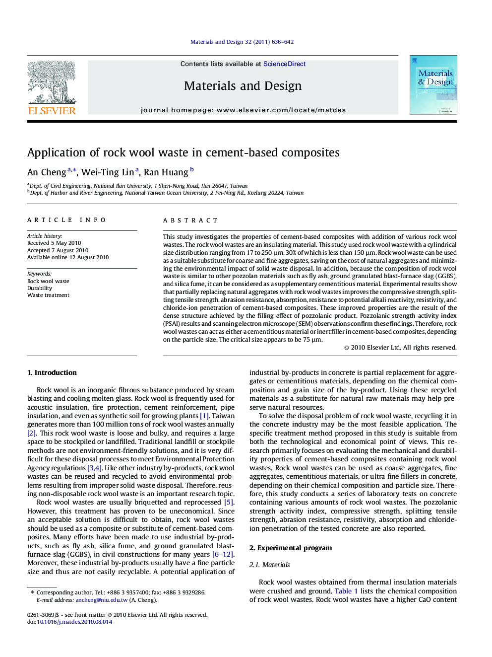 Application of rock wool waste in cement-based composites