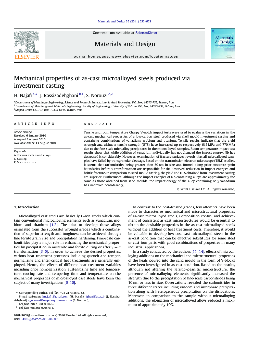 Mechanical properties of as-cast microalloyed steels produced via investment casting