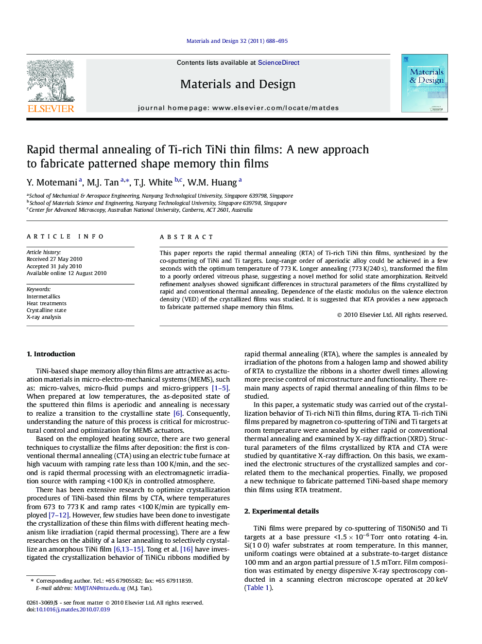 Rapid thermal annealing of Ti-rich TiNi thin films: A new approach to fabricate patterned shape memory thin films