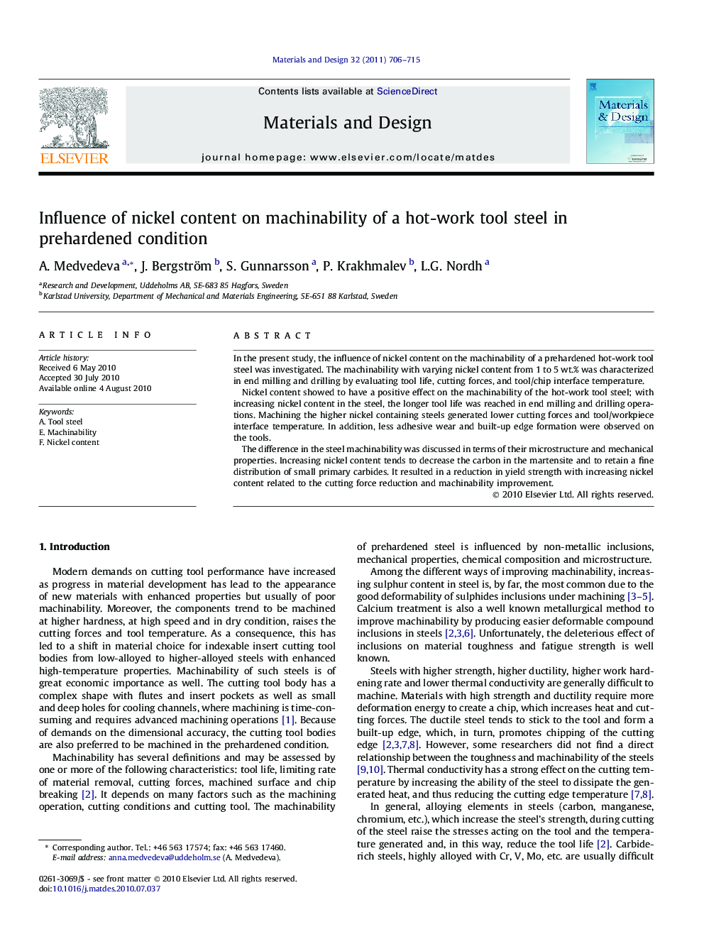 Influence of nickel content on machinability of a hot-work tool steel in prehardened condition