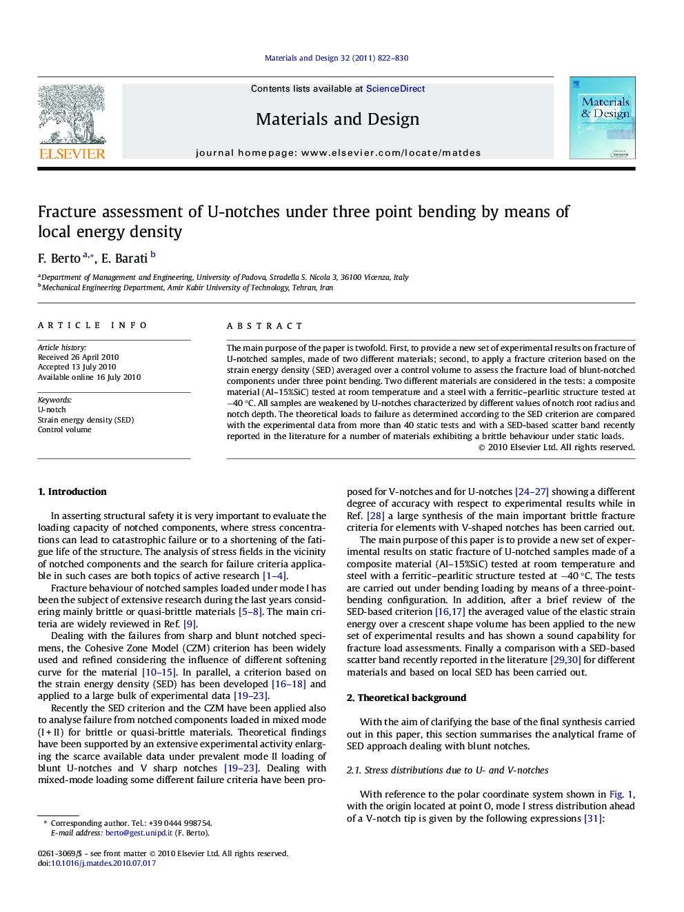 Fracture assessment of U-notches under three point bending by means of local energy density