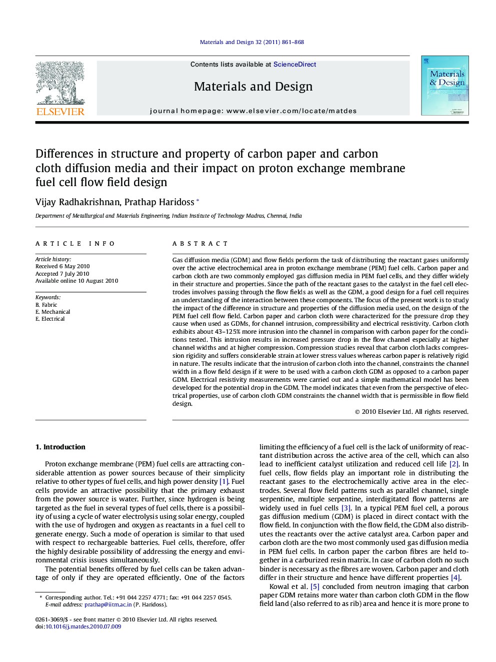 Differences in structure and property of carbon paper and carbon cloth diffusion media and their impact on proton exchange membrane fuel cell flow field design
