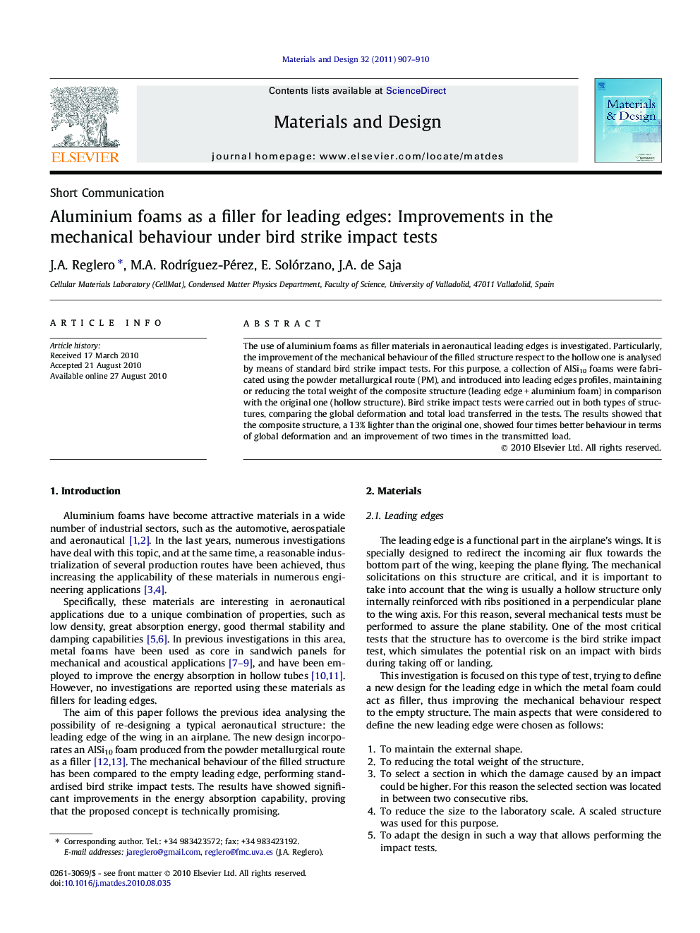 Aluminium foams as a filler for leading edges: Improvements in the mechanical behaviour under bird strike impact tests