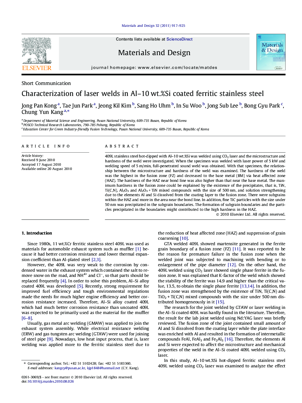 Characterization of laser welds in Al–10 wt.%Si coated ferritic stainless steel