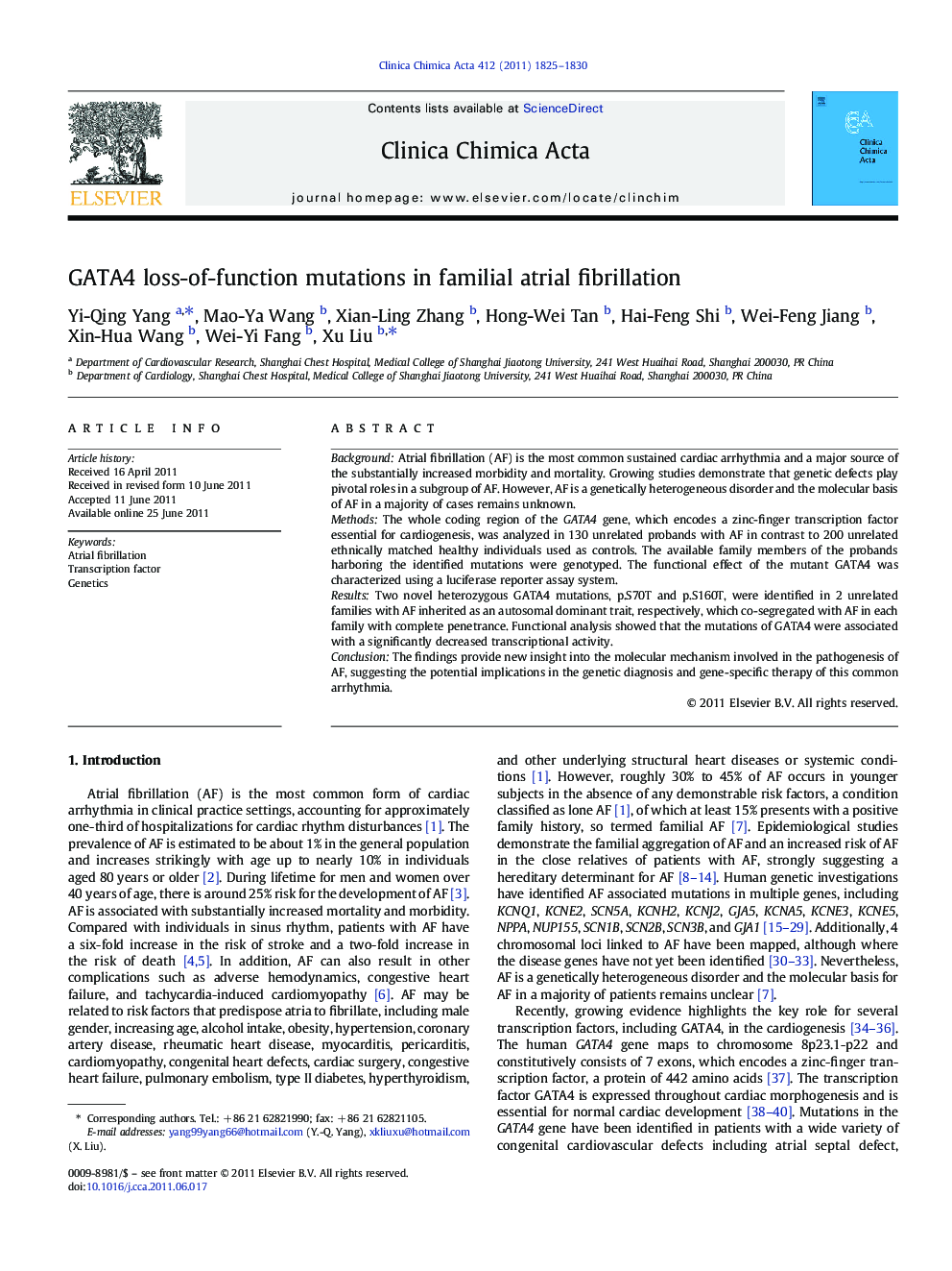 GATA4 loss-of-function mutations in familial atrial fibrillation