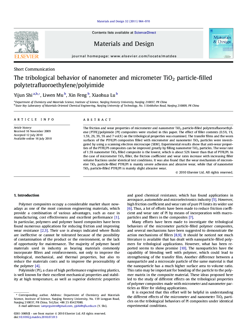 The tribological behavior of nanometer and micrometer TiO2 particle-filled polytetrafluoroethylene/polyimide