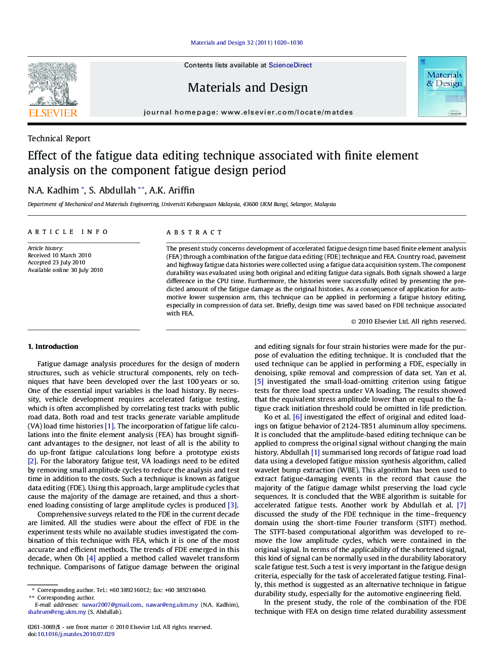 Effect of the fatigue data editing technique associated with finite element analysis on the component fatigue design period