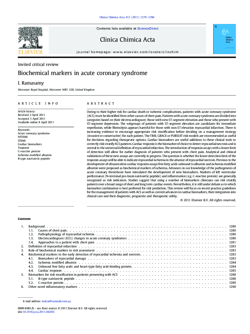 Biochemical markers in acute coronary syndrome