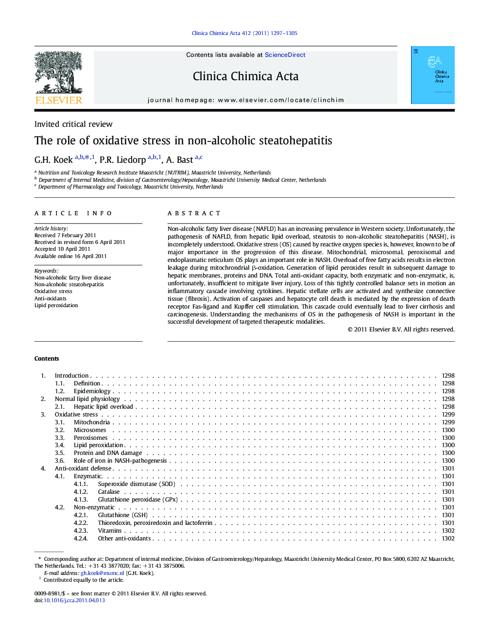 The role of oxidative stress in non-alcoholic steatohepatitis