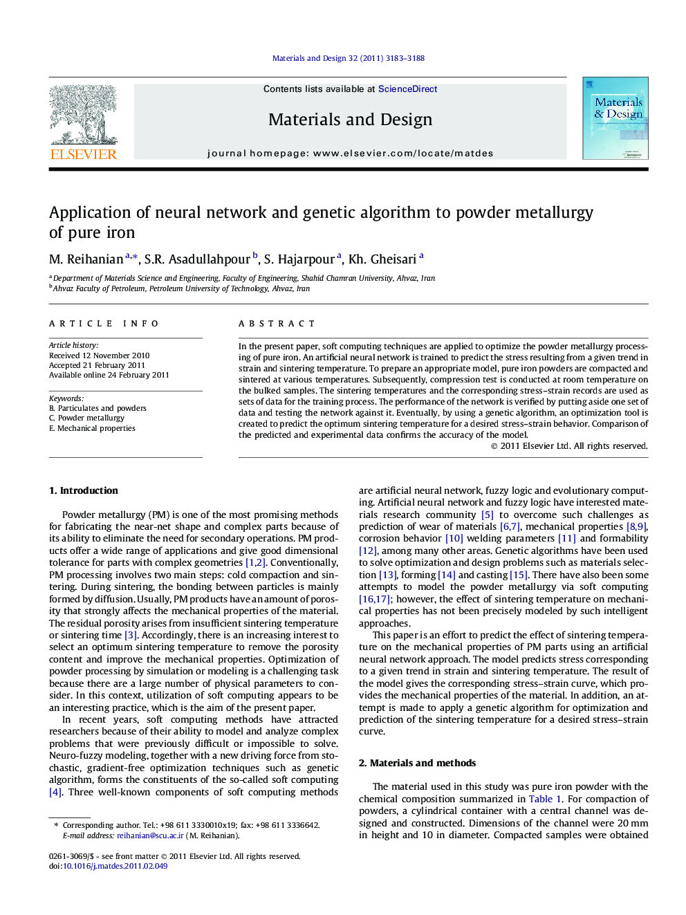 Application of neural network and genetic algorithm to powder metallurgy of pure iron