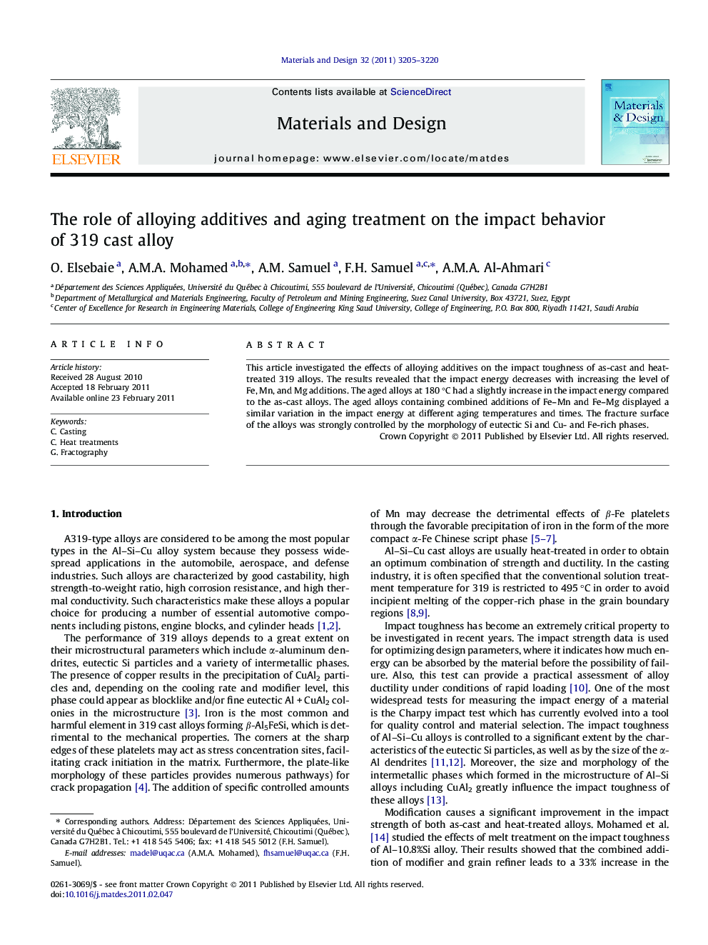 The role of alloying additives and aging treatment on the impact behavior of 319 cast alloy