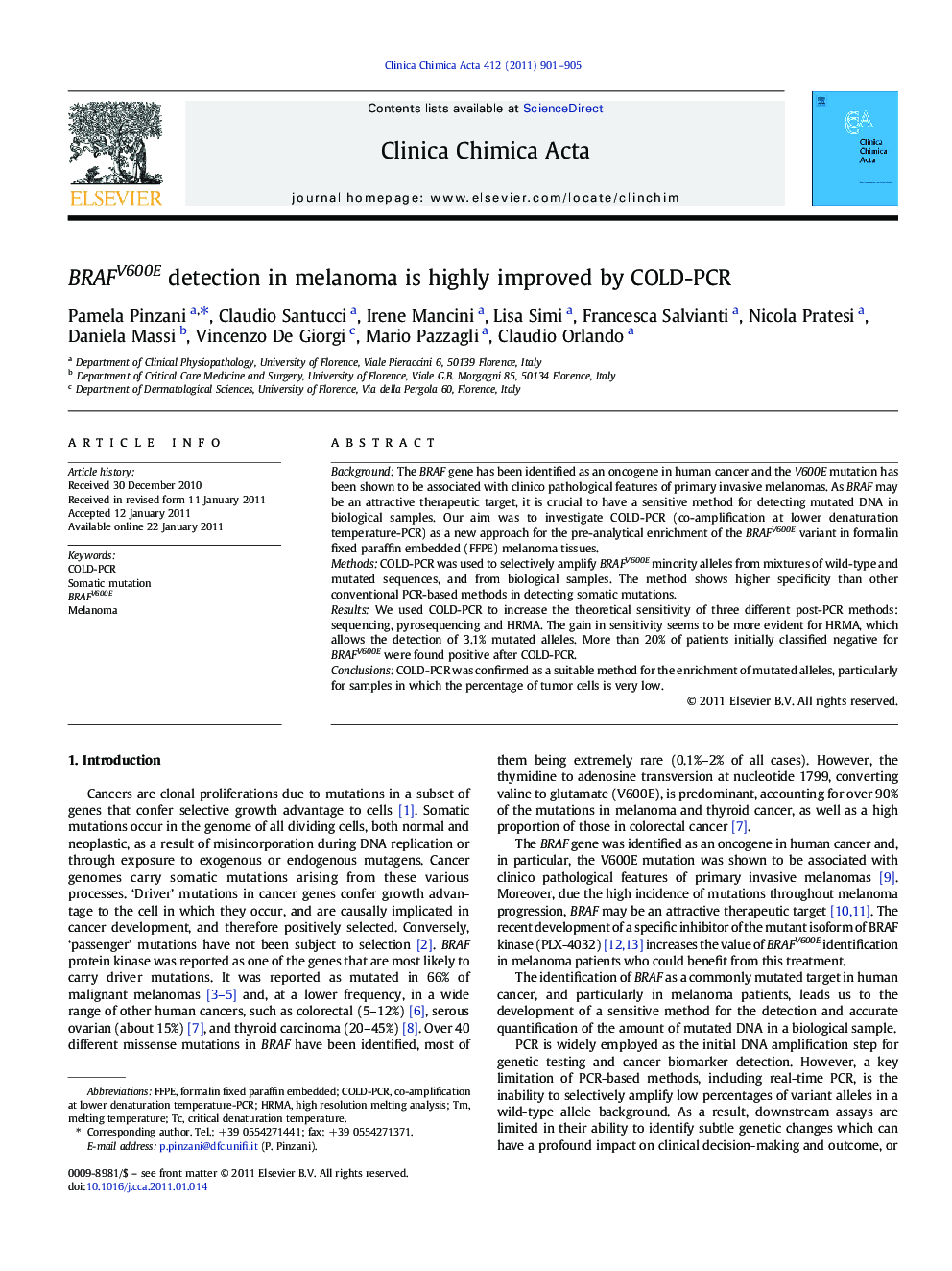 BRAFV600E detection in melanoma is highly improved by COLD-PCR