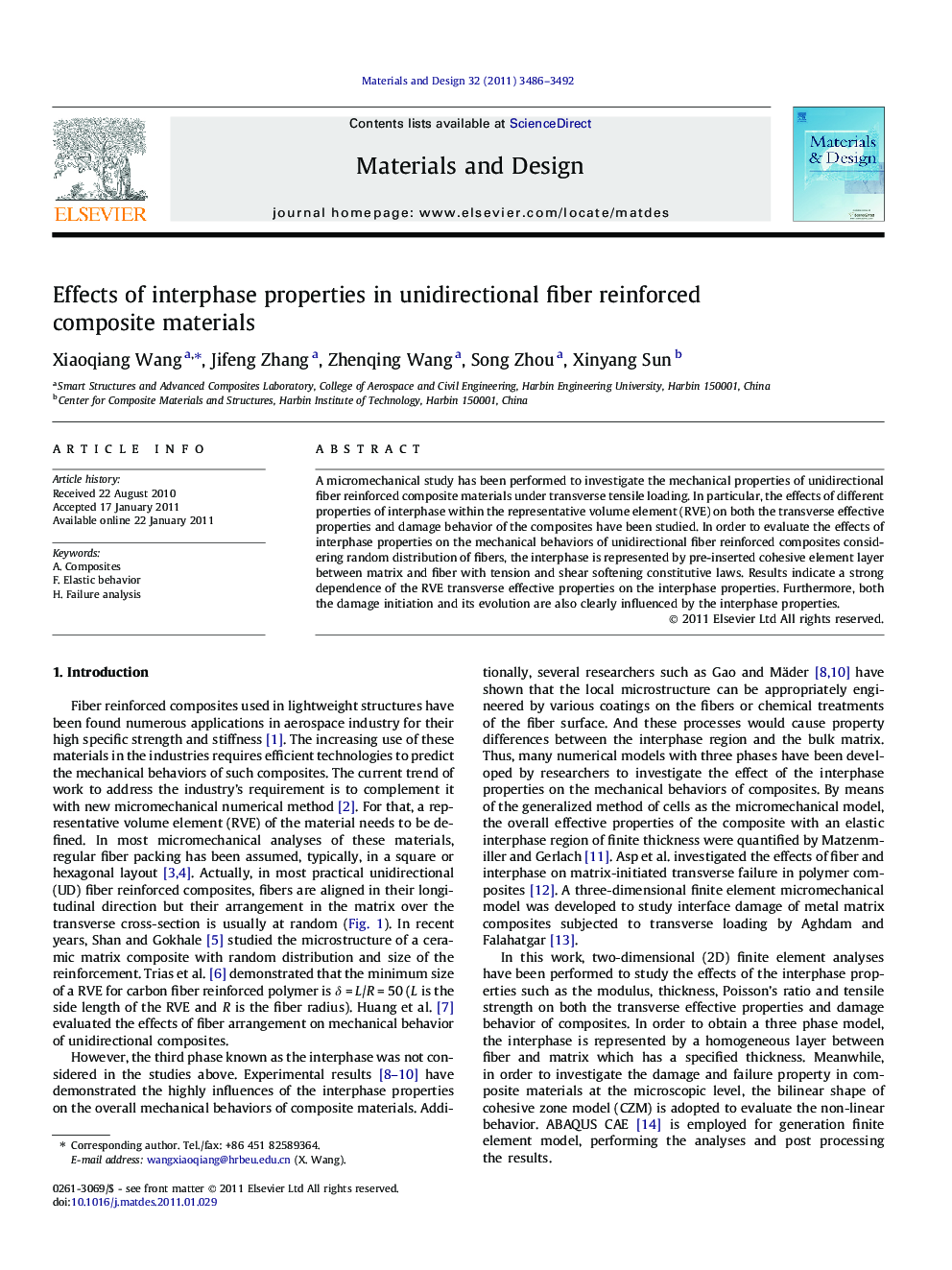 Effects of interphase properties in unidirectional fiber reinforced composite materials