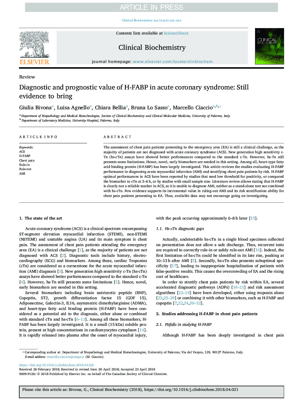 Diagnostic and prognostic value of H-FABP in acute coronary syndrome: Still evidence to bring