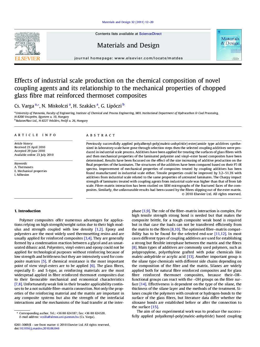 Effects of industrial scale production on the chemical composition of novel coupling agents and its relationship to the mechanical properties of chopped glass fibre mat reinforced thermoset composites