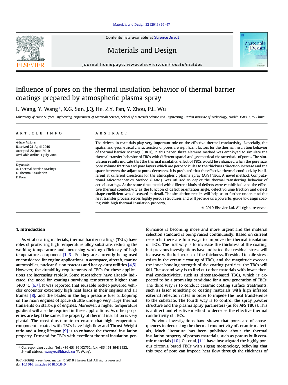 Influence of pores on the thermal insulation behavior of thermal barrier coatings prepared by atmospheric plasma spray