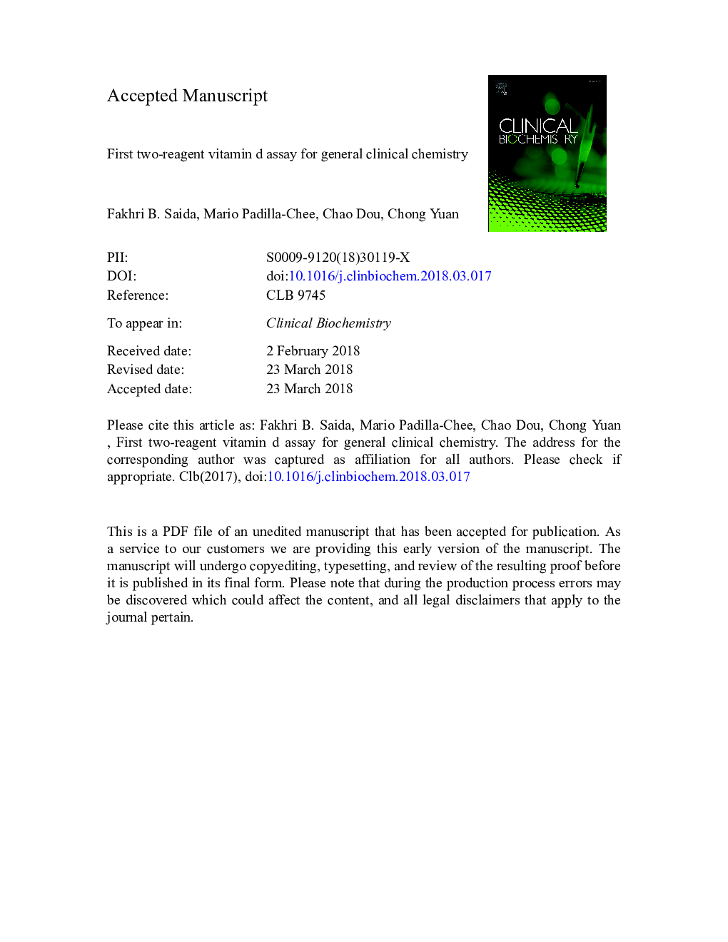 First two-reagent vitamin D assay for general clinical chemistry