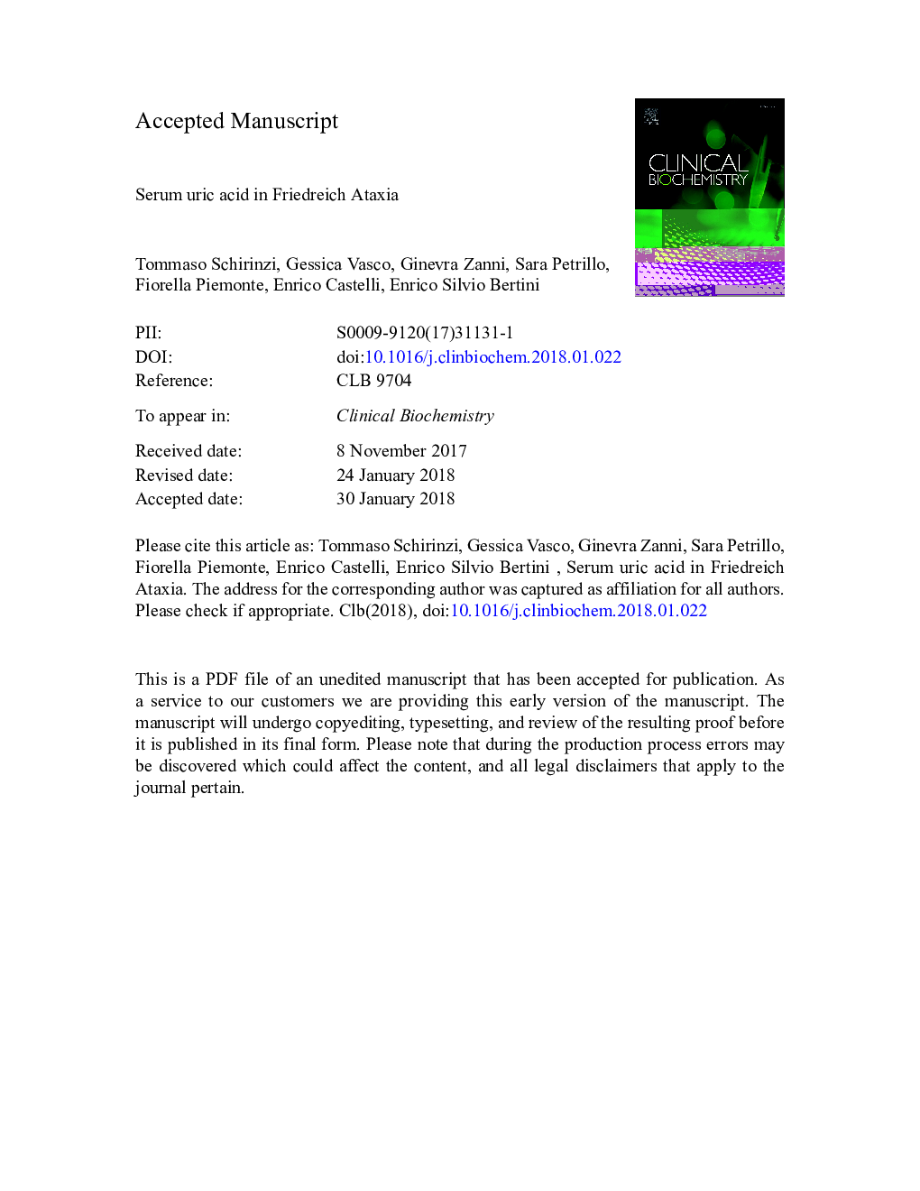 Serum uric acid in Friedreich Ataxia