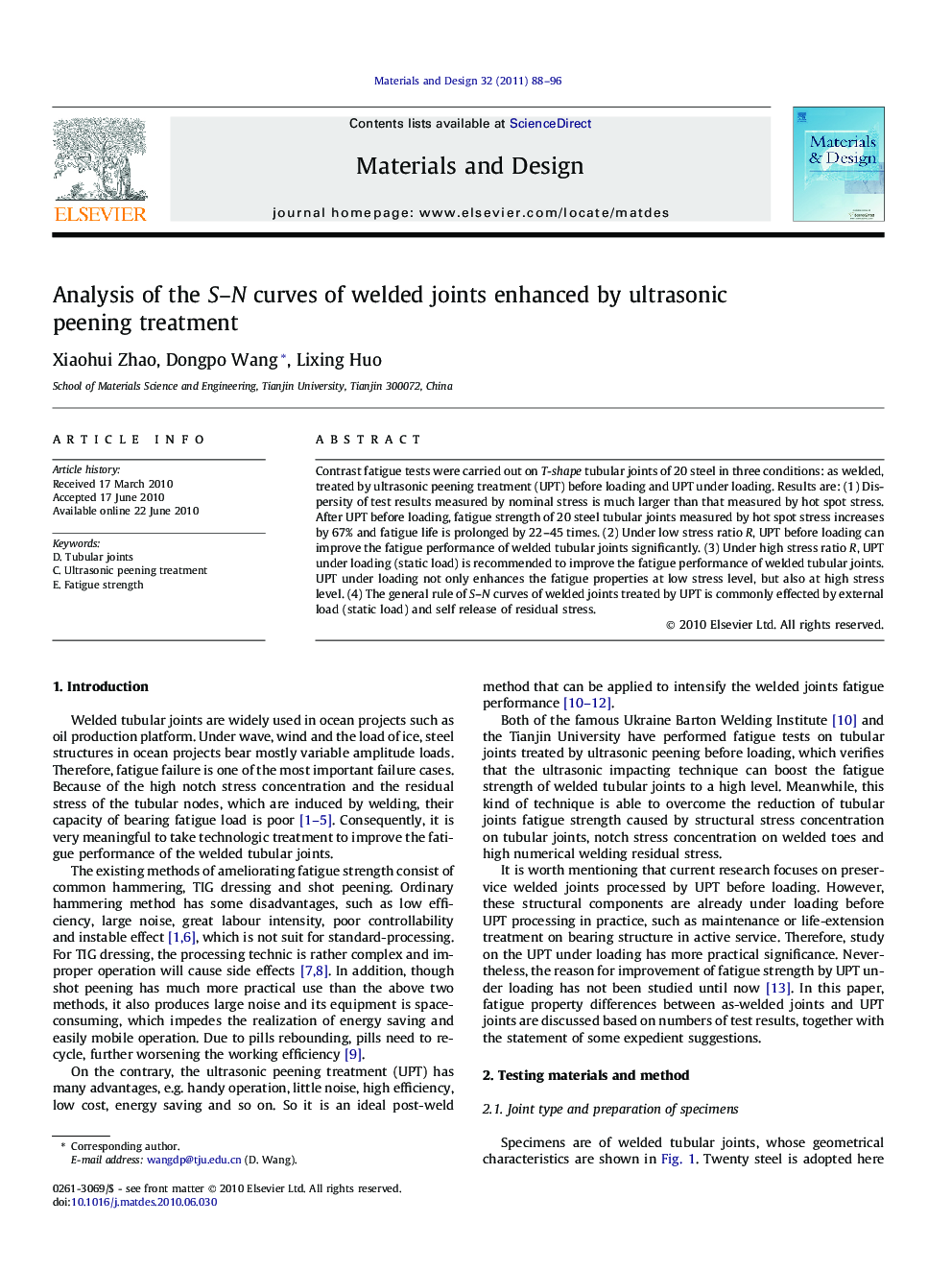 Analysis of the S–N curves of welded joints enhanced by ultrasonic peening treatment