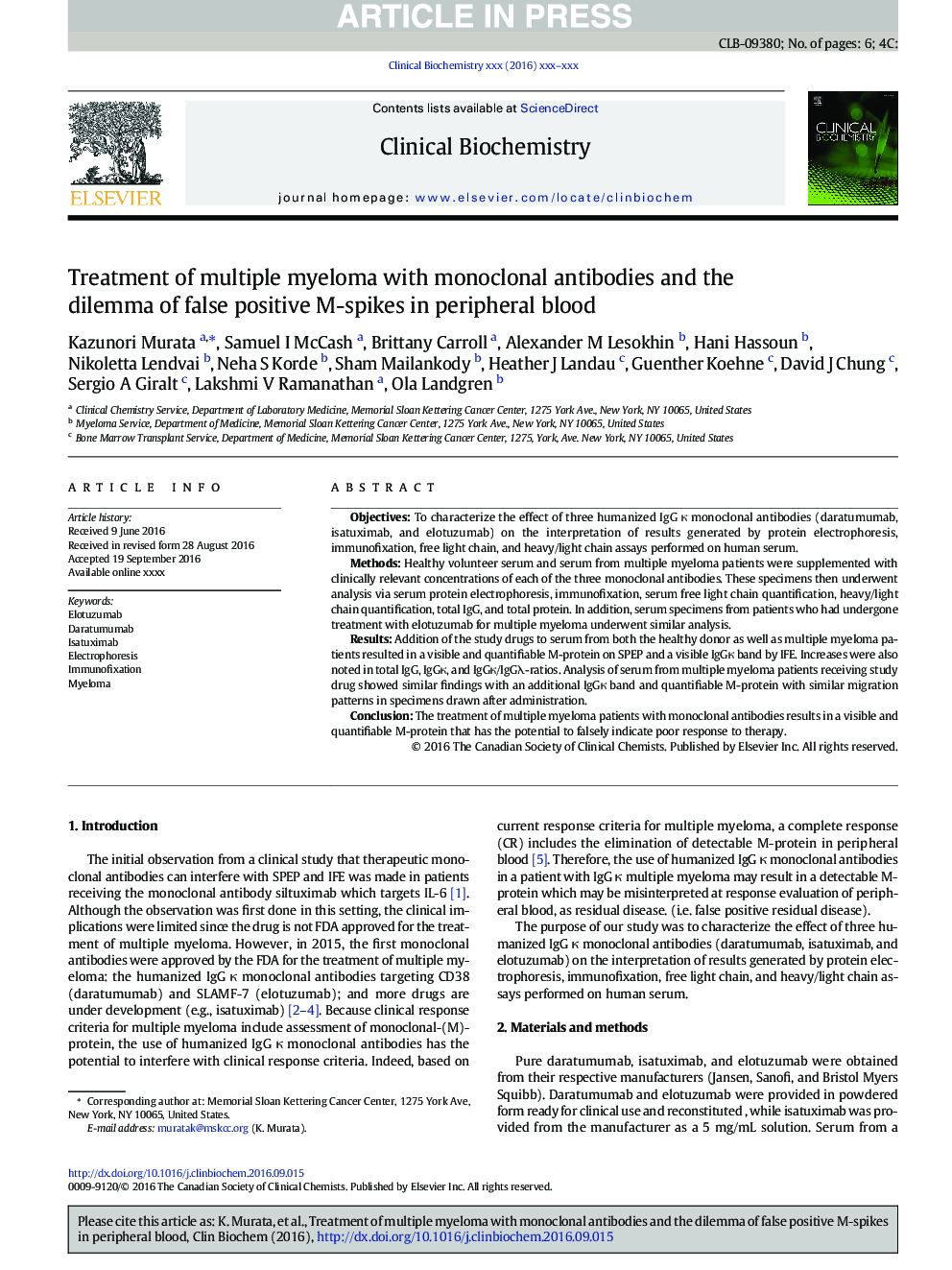 Treatment of multiple myeloma with monoclonal antibodies and the dilemma of false positive M-spikes in peripheral blood