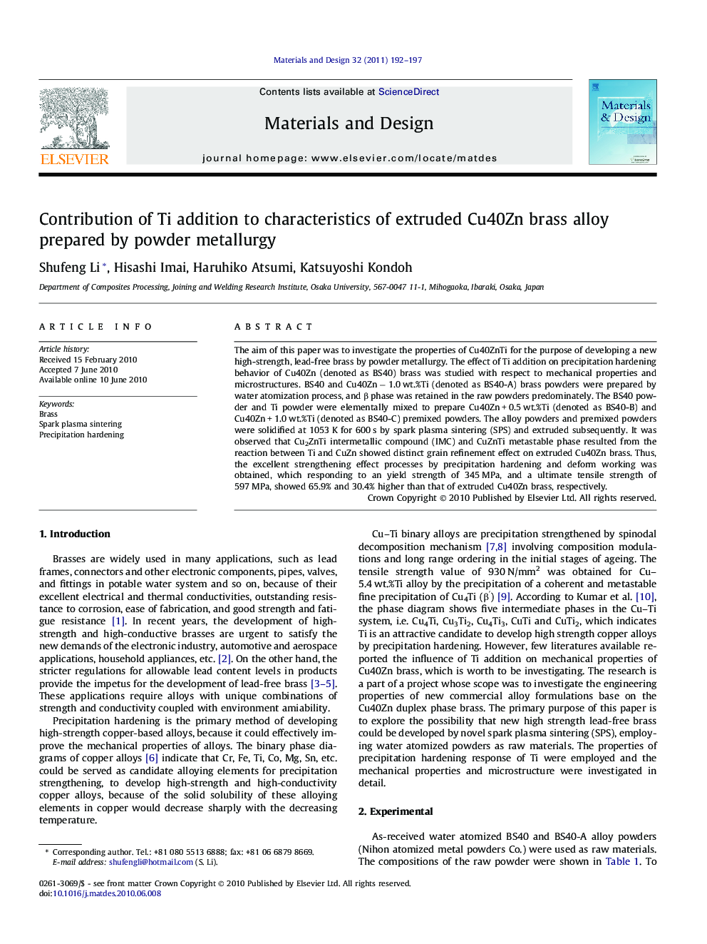 Contribution of Ti addition to characteristics of extruded Cu40Zn brass alloy prepared by powder metallurgy