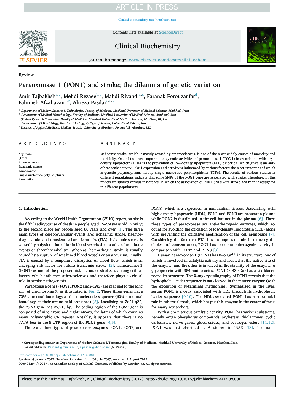 Paraoxonase 1 (PON1) and stroke; the dilemma of genetic variation