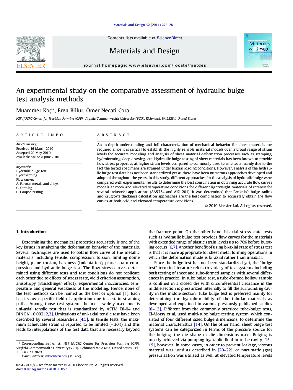 An experimental study on the comparative assessment of hydraulic bulge test analysis methods