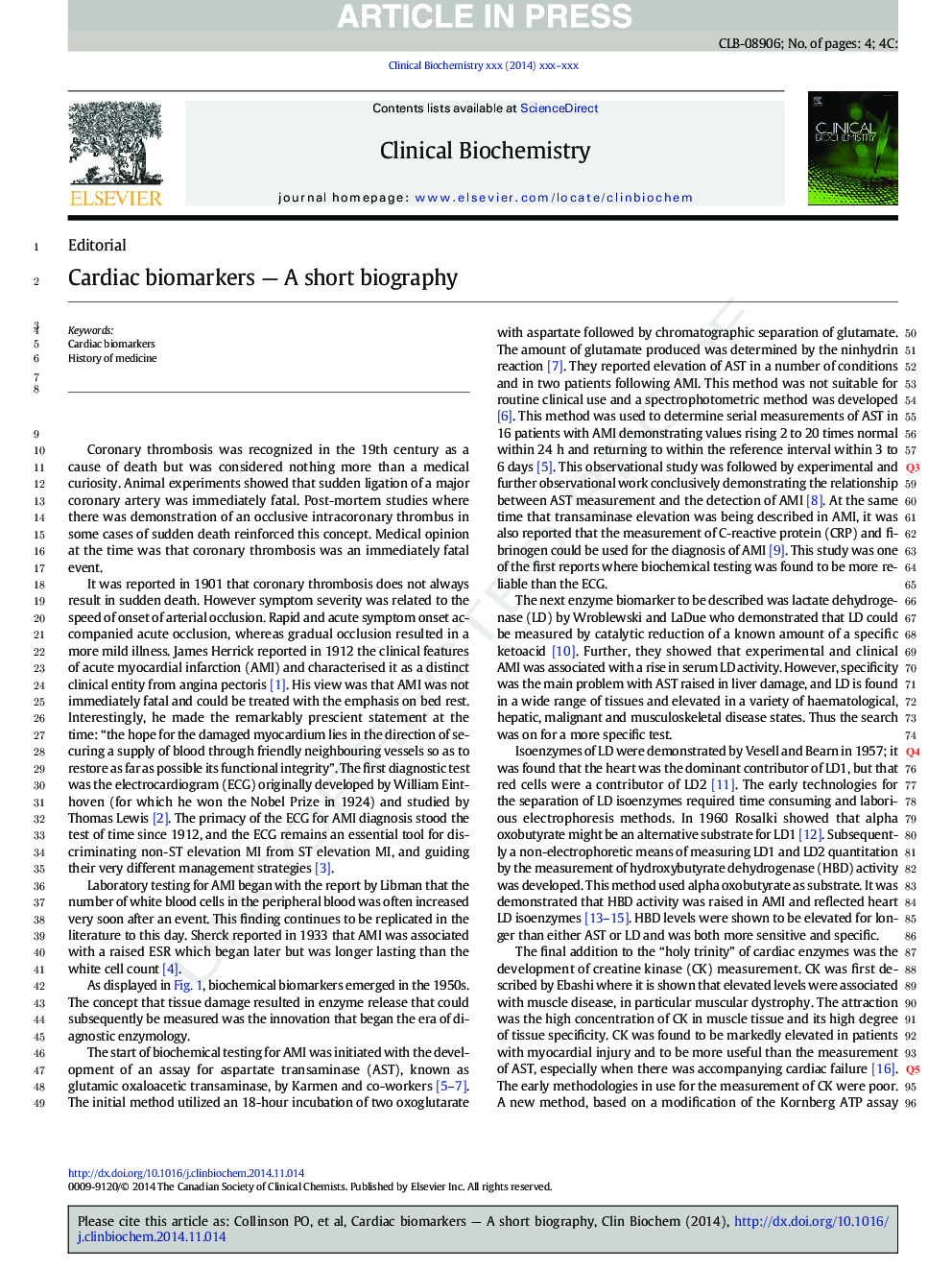 Cardiac biomarkers - A short biography