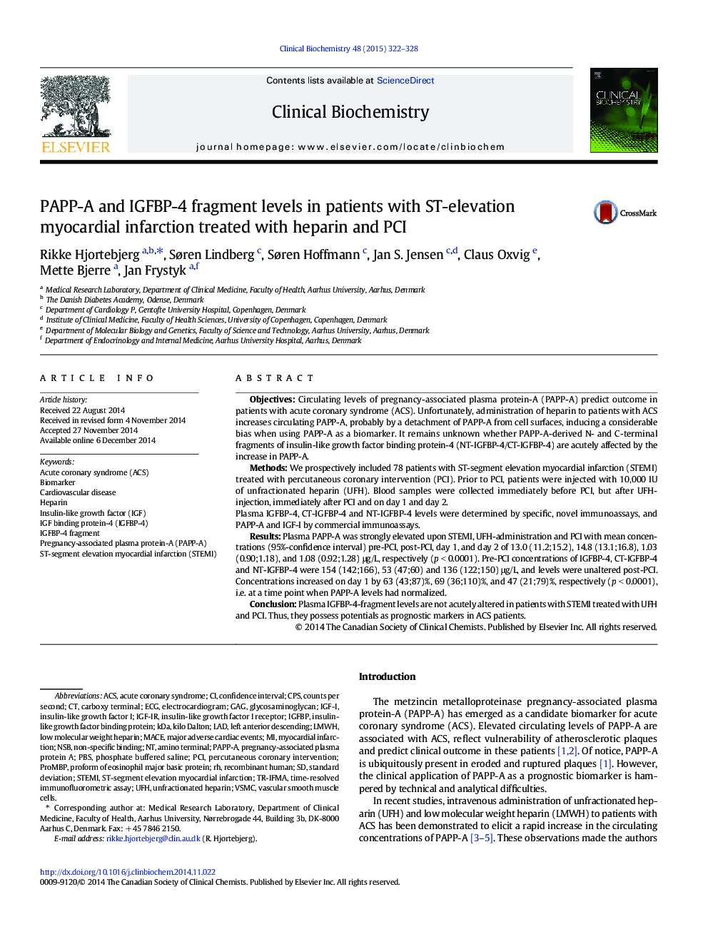 PAPP-A and IGFBP-4 fragment levels in patients with ST-elevation myocardial infarction treated with heparin and PCI