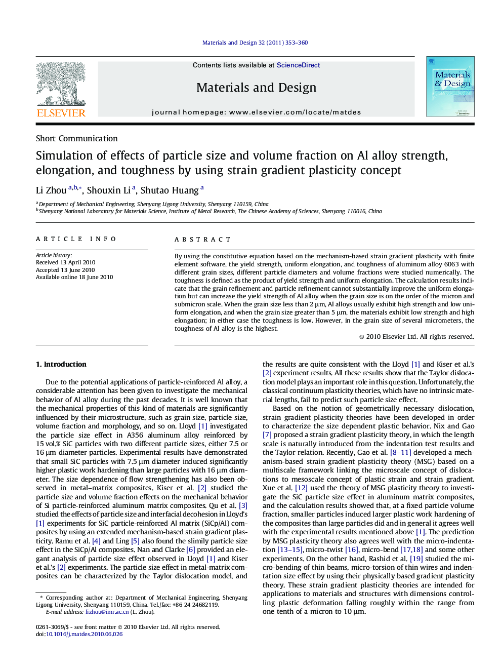 Simulation of effects of particle size and volume fraction on Al alloy strength, elongation, and toughness by using strain gradient plasticity concept