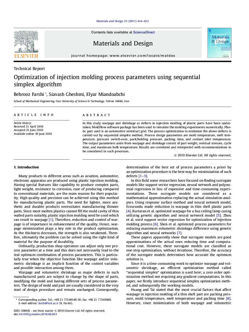 Optimization of injection molding process parameters using sequential simplex algorithm