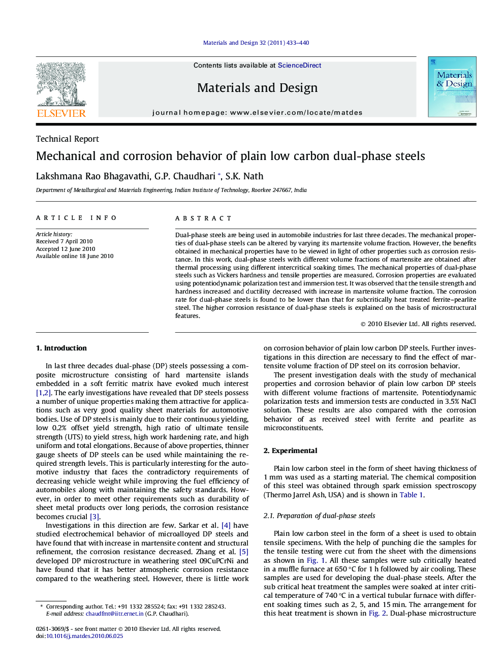 Mechanical and corrosion behavior of plain low carbon dual-phase steels