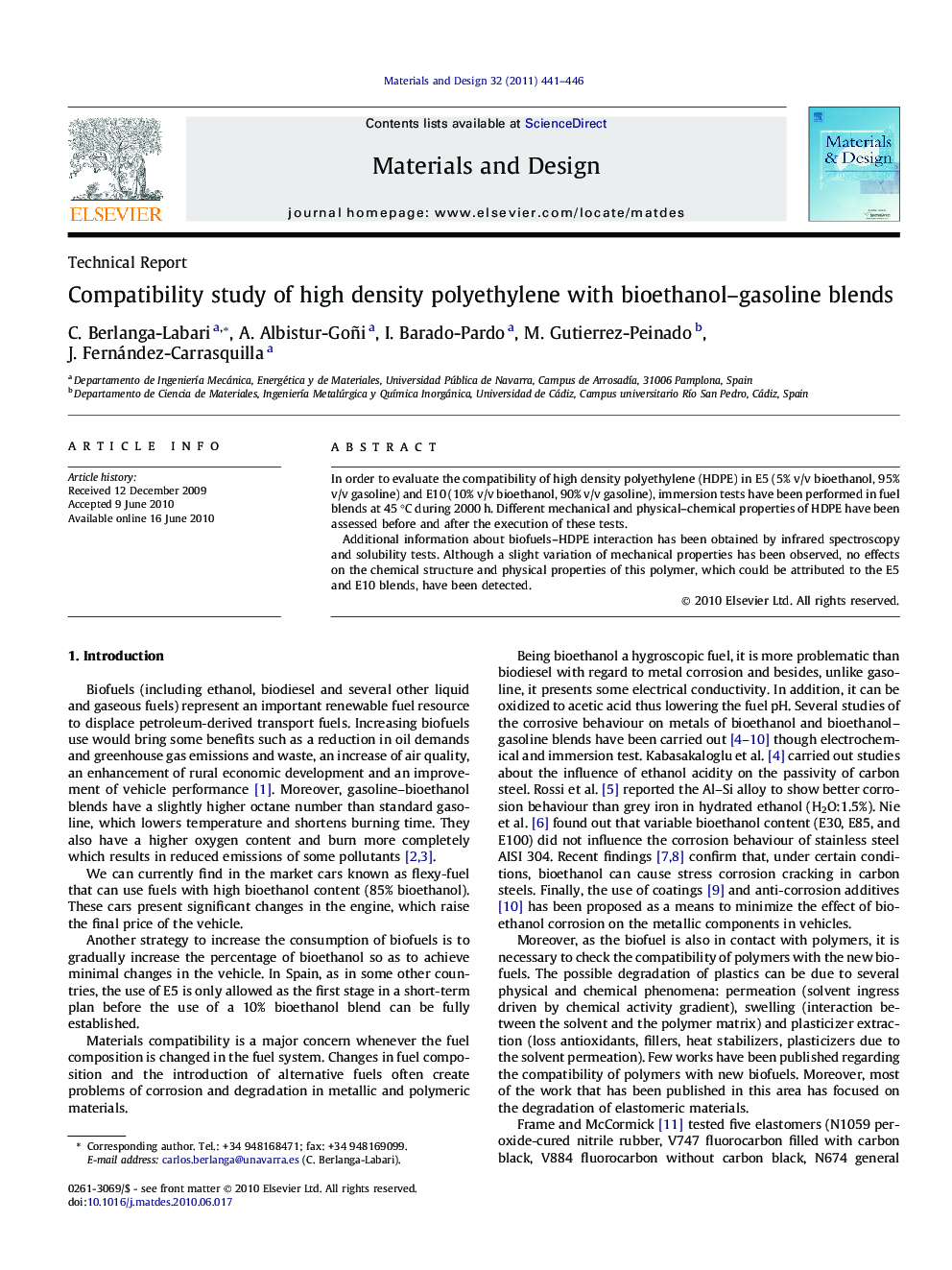 Compatibility study of high density polyethylene with bioethanol–gasoline blends