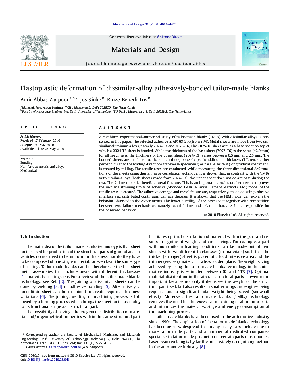 Elastoplastic deformation of dissimilar-alloy adhesively-bonded tailor-made blanks