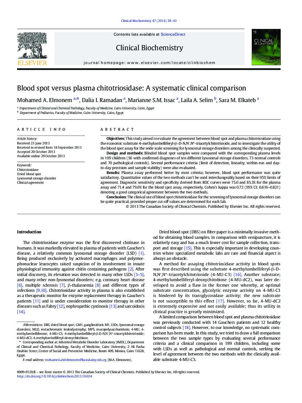 Blood spot versus plasma chitotriosidase: A systematic clinical comparison