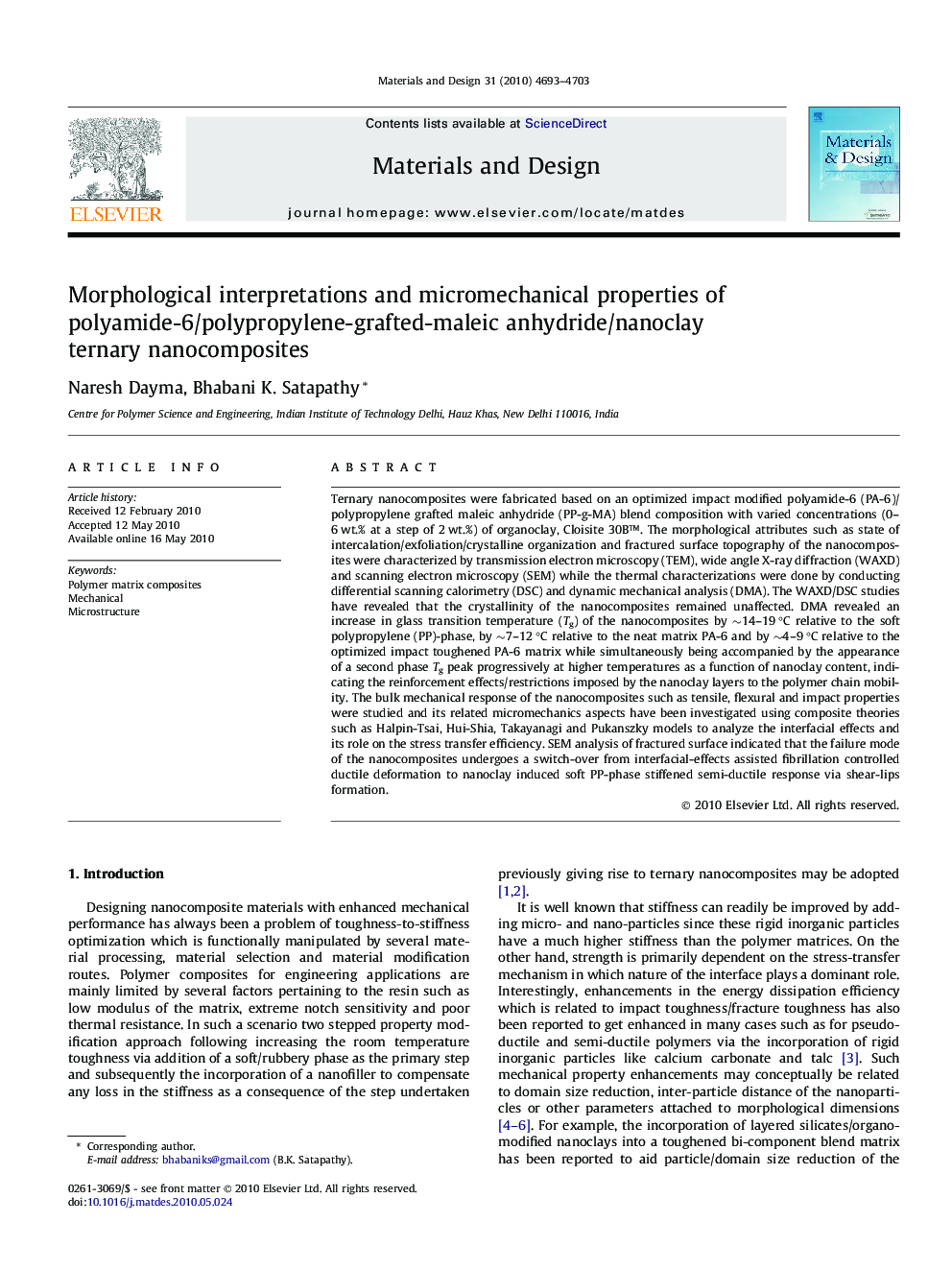 Morphological interpretations and micromechanical properties of polyamide-6/polypropylene-grafted-maleic anhydride/nanoclay ternary nanocomposites