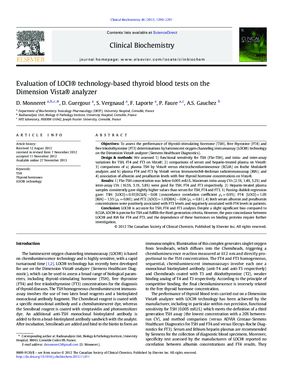 Evaluation of LOCI® technology-based thyroid blood tests on the Dimension Vista® analyzer