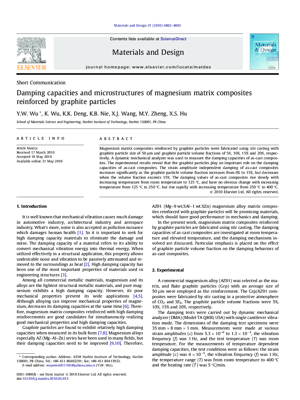 Damping capacities and microstructures of magnesium matrix composites reinforced by graphite particles