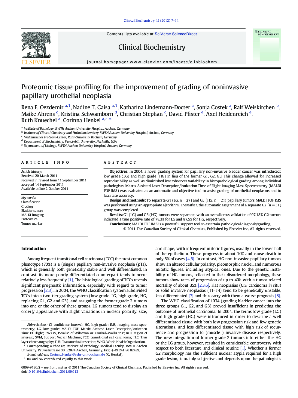 Proteomic tissue profiling for the improvement of grading of noninvasive papillary urothelial neoplasia