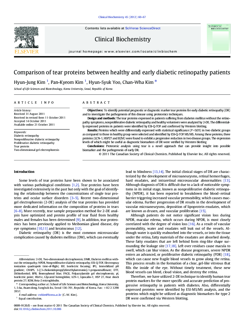 Comparison of tear proteins between healthy and early diabetic retinopathy patients