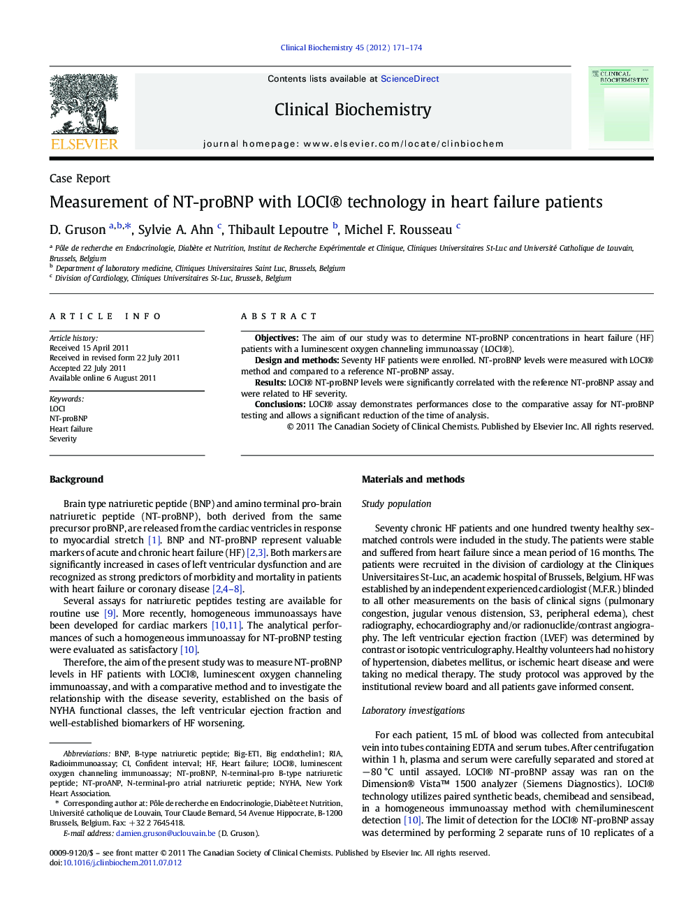 Measurement of NT-proBNP with LOCI® technology in heart failure patients