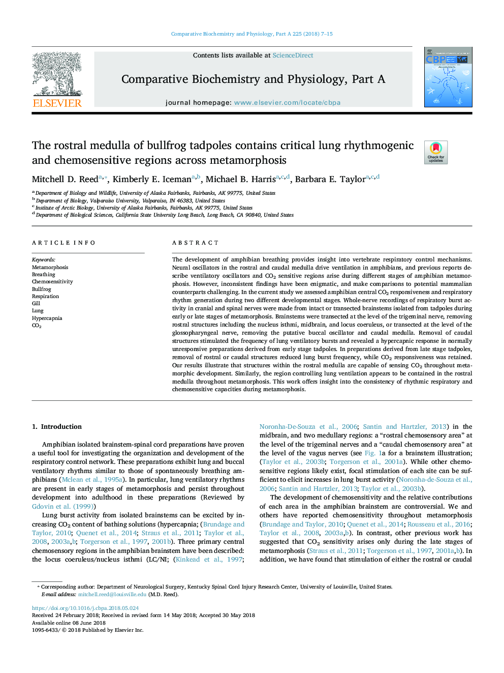 The rostral medulla of bullfrog tadpoles contains critical lung rhythmogenic and chemosensitive regions across metamorphosis