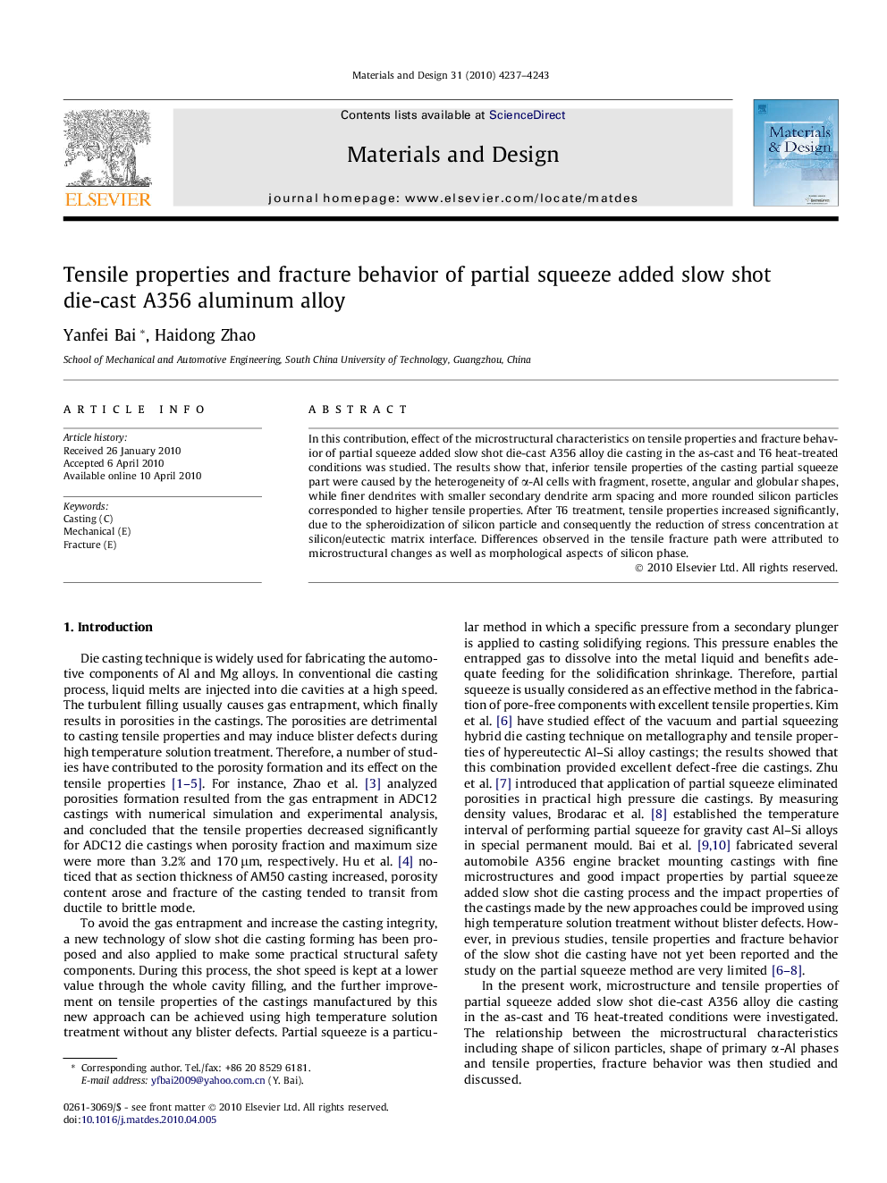 Tensile properties and fracture behavior of partial squeeze added slow shot die-cast A356 aluminum alloy