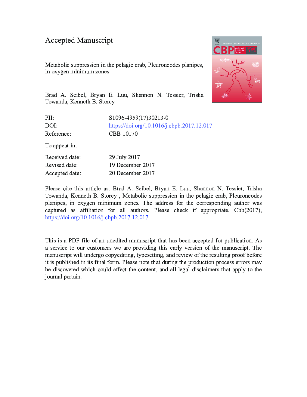 Metabolic suppression in the pelagic crab, Pleuroncodes planipes, in oxygen minimum zones