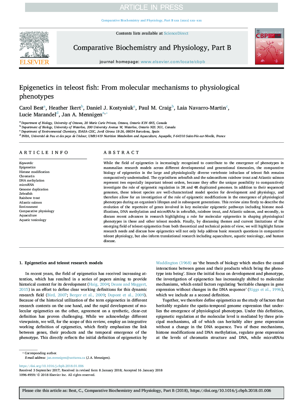 Epigenetics in teleost fish: From molecular mechanisms to physiological phenotypes