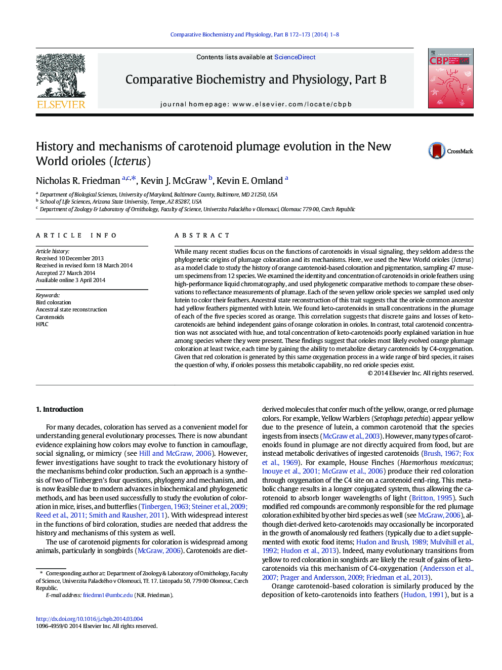 History and mechanisms of carotenoid plumage evolution in the New World orioles (Icterus)