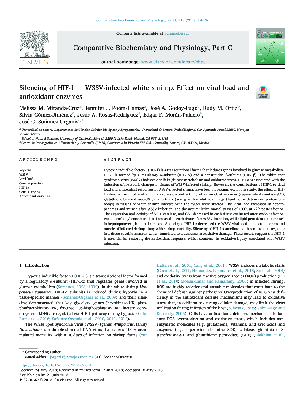 Silencing of HIF-1 in WSSV-infected white shrimp: Effect on viral load and antioxidant enzymes