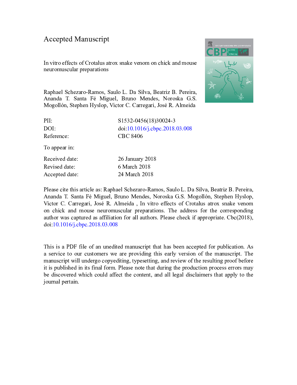 In vitro effects of Crotalus atrox snake venom on chick and mouse neuromuscular preparations