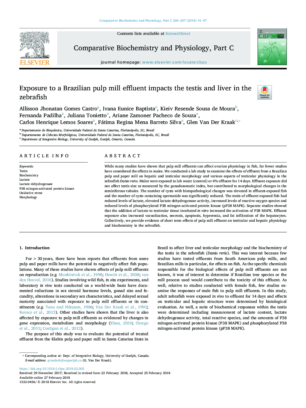 Exposure to a Brazilian pulp mill effluent impacts the testis and liver in the zebrafish