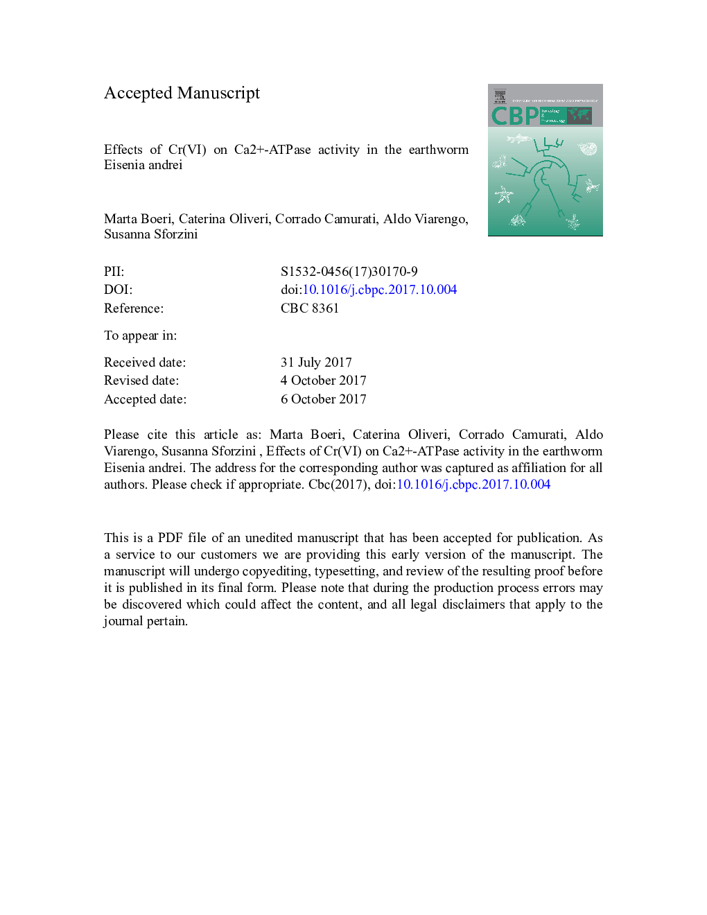 Effects of Cr(VI) on Ca2Â +-ATPase activity in the earthworm Eisenia andrei